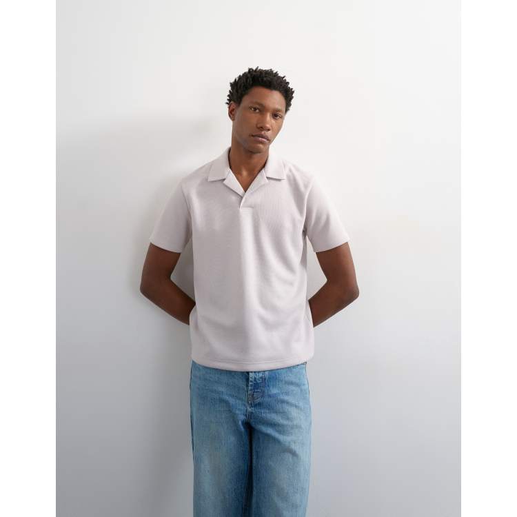 Topman relaxed fit short sleeve revere pique polo in light grey | ASOS