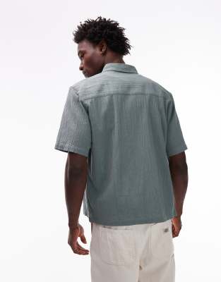 Topman Relaxed Fit Short Sleeve Textured Shirt In Gray