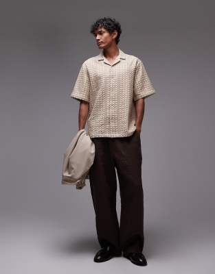 Topman Relaxed Fit Short Sleeve Two Tone Textured Shirt