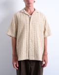 [Topman] Topman relaxed fit short sleeve two tone textured shirt in stone-Pink L PINK