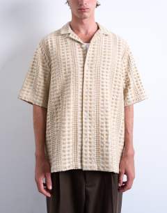 Relaxed fit short sleeve two tone textured shirt in stone