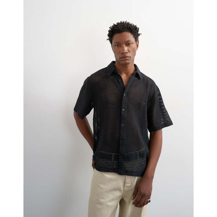 Topman relaxed fit short sleeve woven mesh shirt in black | ASOS