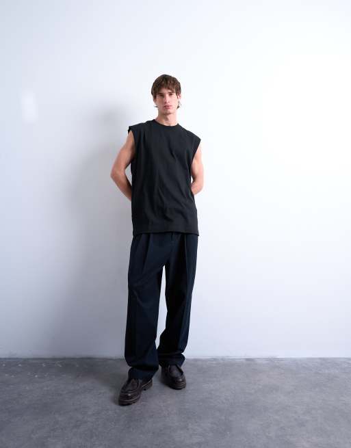 Topman oversized fit sleeveless t-shirt in black