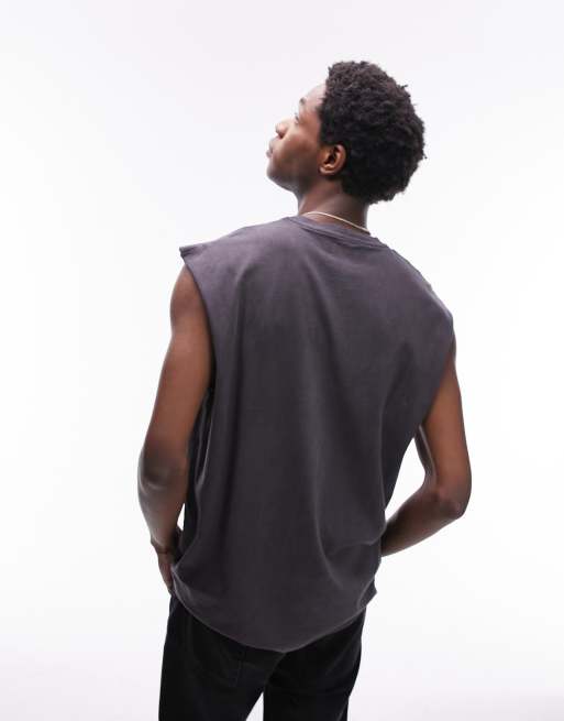 Topman relaxed fit sleeveless t-shirt in washed black | ASOS