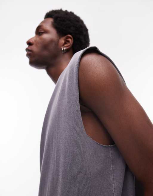 Topman relaxed fit sleeveless t-shirt in washed grey, 4 of 4