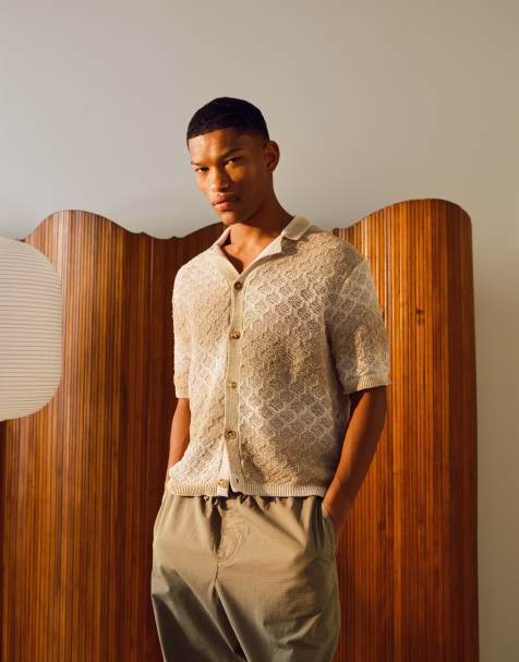 Topman relaxed fit space dye button through polo in brown - view 1