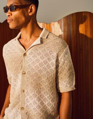 Topman Relaxed Fit Space Dye Button Through Polo In Brown