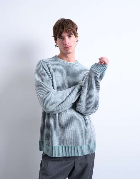 Topman – Relaxed-Fit-Strickpullover in verwaschenem Blau mit Patentmuster - view 1
