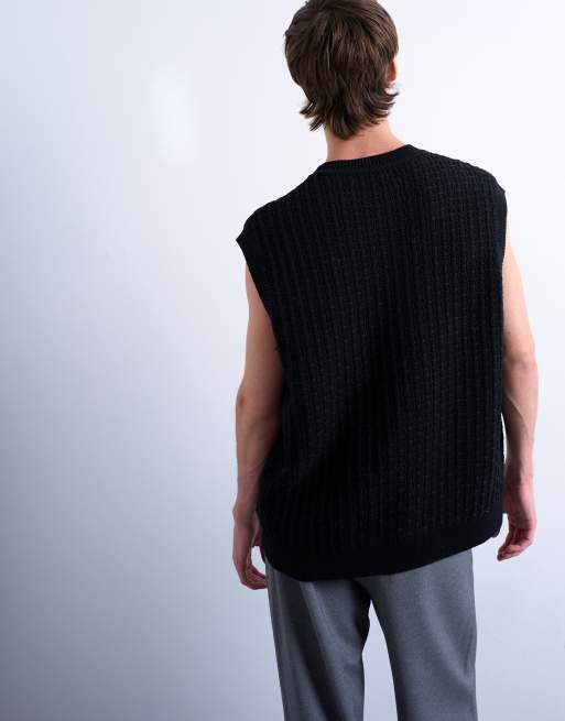 Topman – Relaxed-Fit-Strickpullunder in Schwarz mit Zopfmuster, 4 von 5