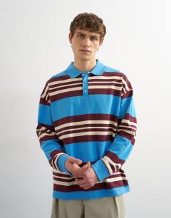 Relaxed fit stripe polo in blue