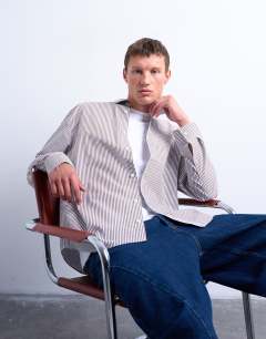 Relaxed fit stripe shirt in brown