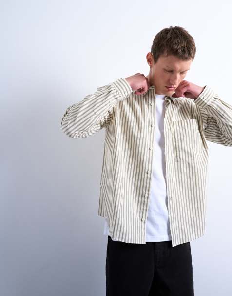 Topman relaxed fit stripe shirt in dusty green - view 1