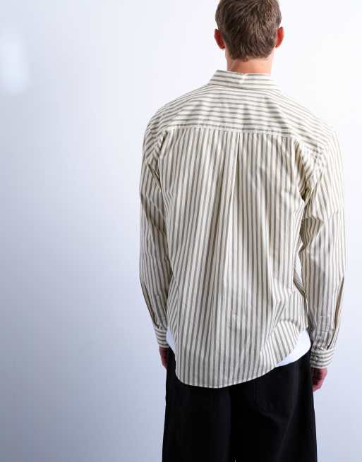 Topman relaxed fit stripe shirt in dusty green, 5 of 5
