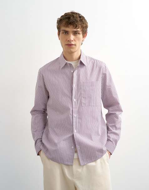 Topman relaxed fit stripe shirt in purple - view 1