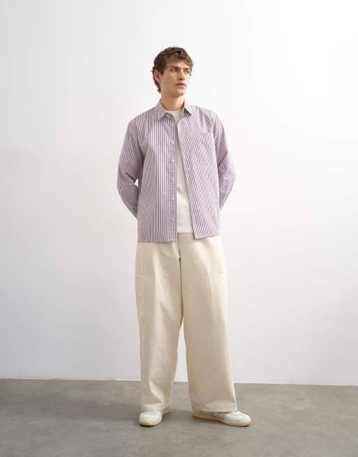 Topman relaxed fit stripe shirt in purple, 2 of 5