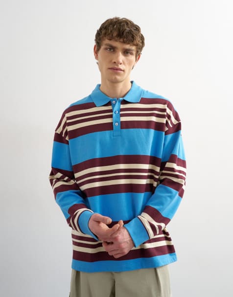 Topman relaxed fit striped polo in blue - view 1
