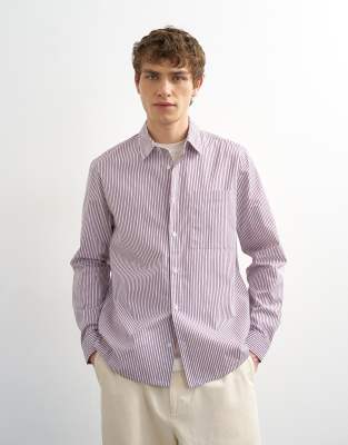 Topman Relaxed Fit Striped Shirt In Purple