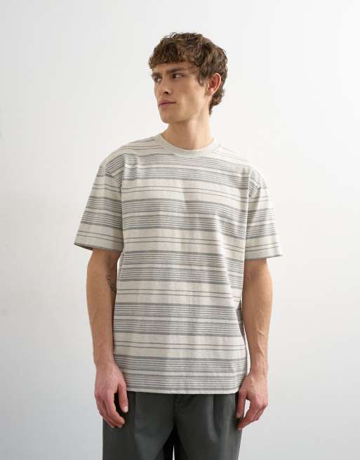 Topman relaxed fit striped T-shirt in gray, 4 of 5