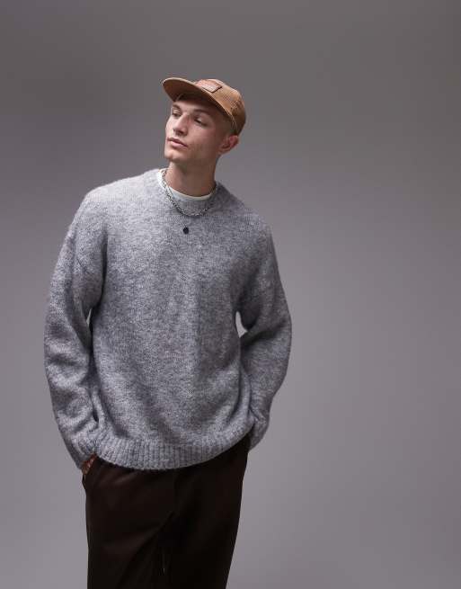 Topman relaxed fit sweater in heather gray, 4 of 4