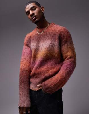 Topman Relaxed Fit Sweater In Pink Ombre