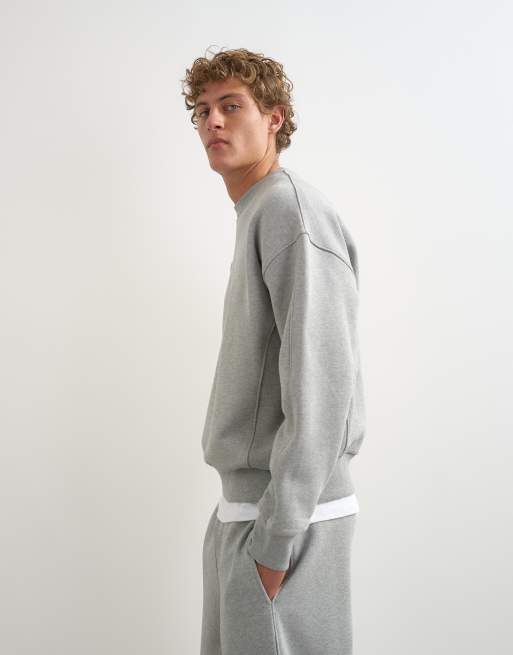 Topman Relaxed-Fit-Sweatshirt aus schwerem Stoff in grau meliert, 5 von 5