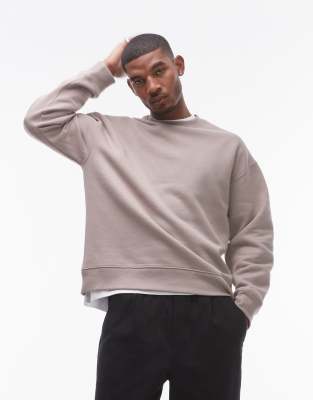 Topman Relaxed Fit Sweatshirt In Stone-neutral