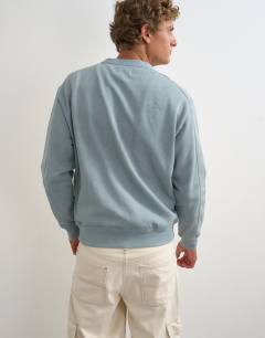 Model wearing Relaxed fit sweatshirt in washed blue