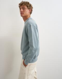 Model wearing Relaxed fit sweatshirt in washed blue