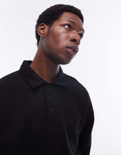 Topman relaxed fit sweatshirt polo in black, 2 of 4