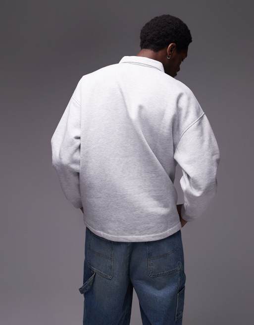 Topman relaxed fit sweatshirt polo in ice grey marl, 3 of 4