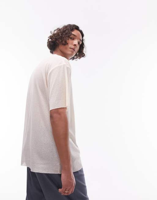 Topman – Relaxed-Fit-T-Shirt aus Crêpe in Stein mit unversäubertem Saum, 4 von 4