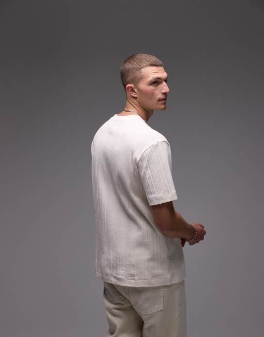Topman – Relaxed-Fit-T-Shirt aus Pointelle-Strick in Ecru, 2 von 4