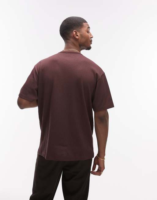 Topman – Relaxed-Fit-T-Shirt in Braun mit strukturiertem Streifenmuster, 4 von 4
