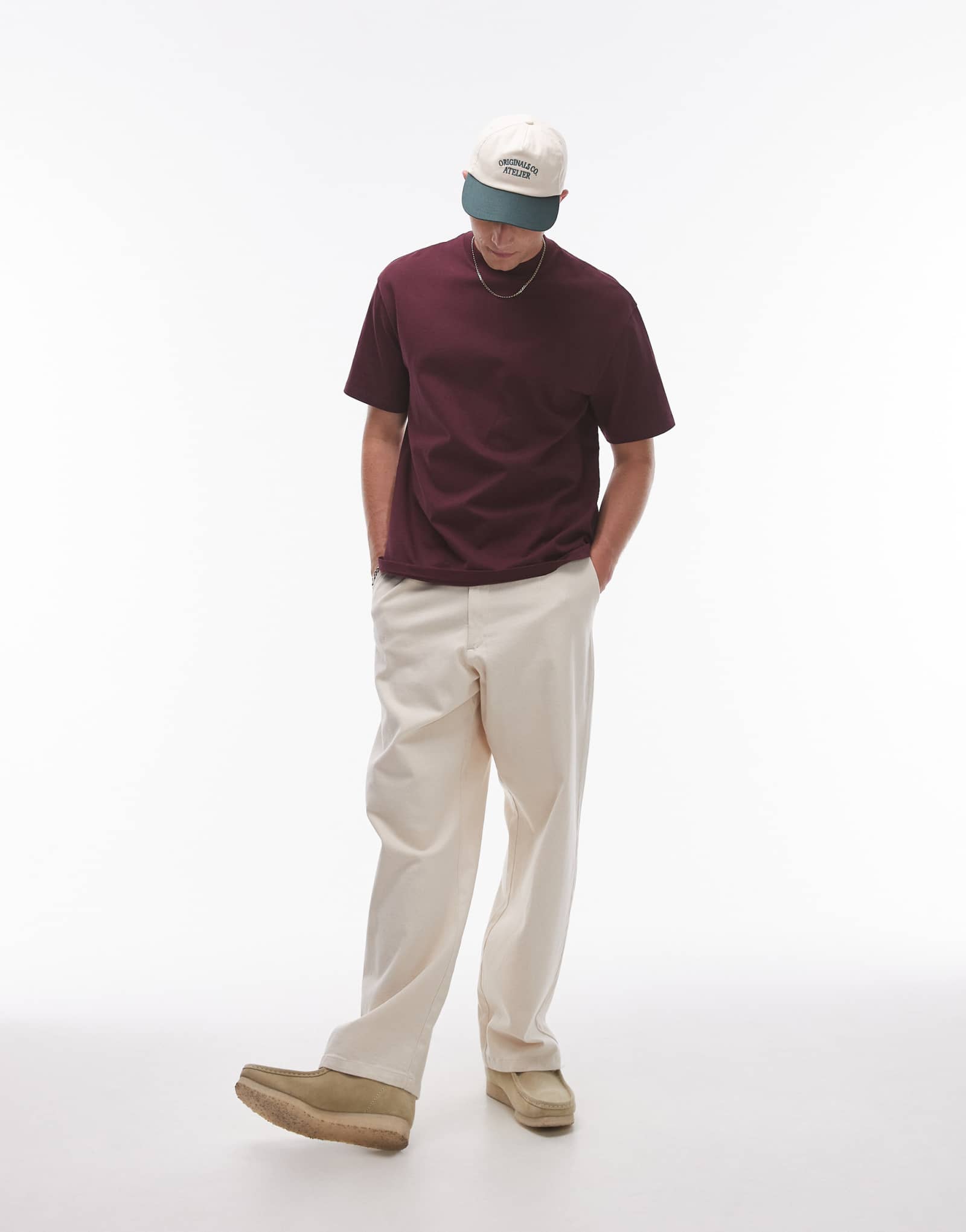 Футболка свободного кроя Topman бордового цвета 4690₽