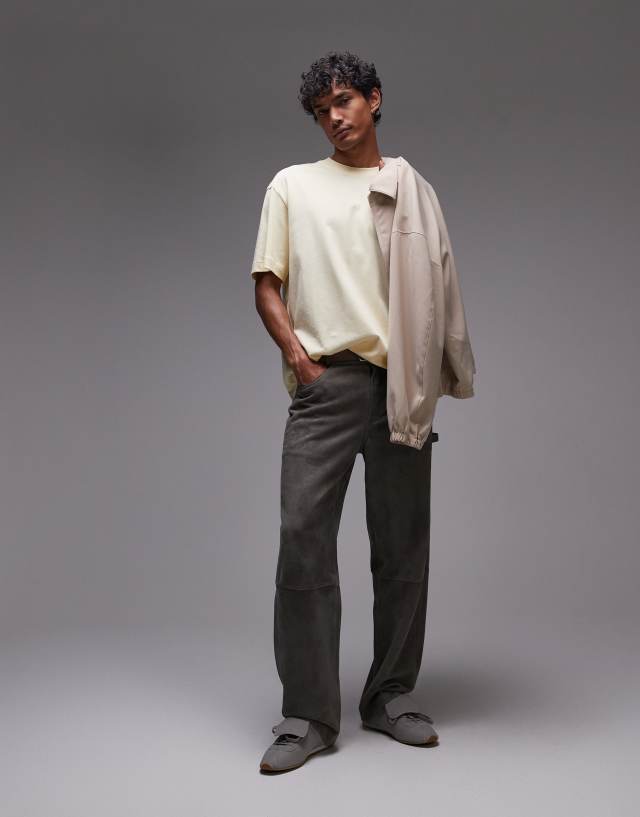 yellow dress shirt grey pants Topman relaxed fit t-shirt in buttermilk pinks