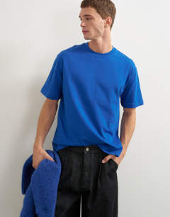 Model wearing Relaxed fit t-shirt in dusty blue