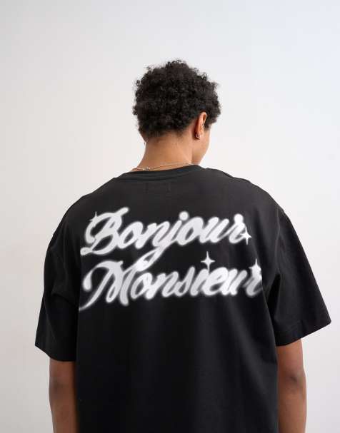 Topman – Relaxed-Fit-T-Shirt in Schwarz mit „Bonjour“-Print - view 1