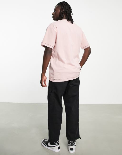 Topman – Relaxed-Fit-T-Shirt in verwaschenem Rosa mit geripptem Einsatz , 3 von 4