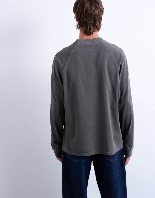 Topman – Relaxed-Fit-T-Shirt in verwaschenem Schwarz mit langen Raglanärmeln, 5 von 5
