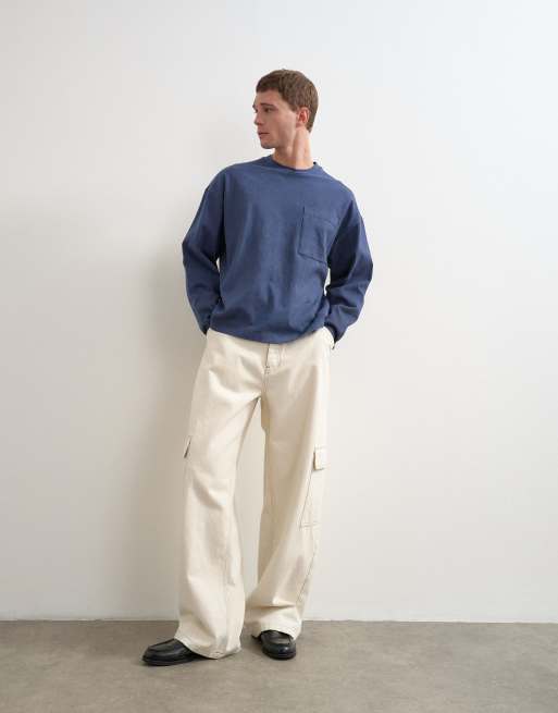 Topman relaxed-fit T-shirt met lange mouwen in navy met wassing, 4 van 5