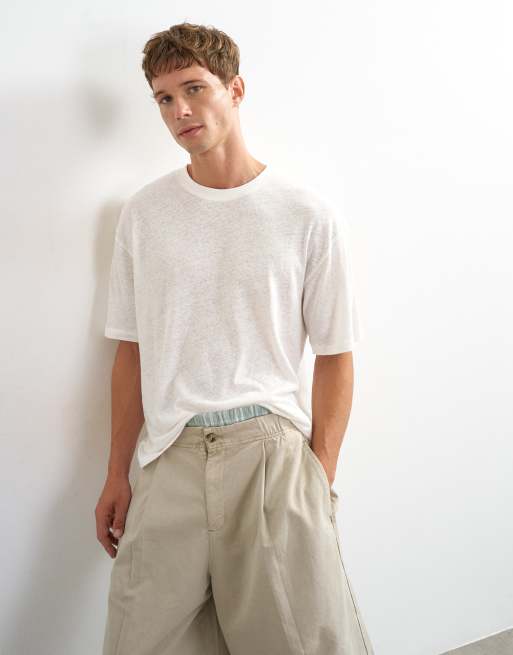 Topman relaxed-fit T-shirt van linnenmix in ecru, 5 van 5