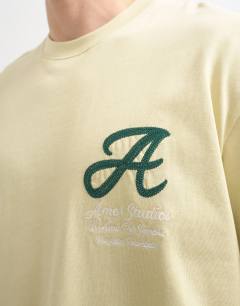 Model wearing Relaxed fit t-shirt with Amor embroidery in washed yellow
