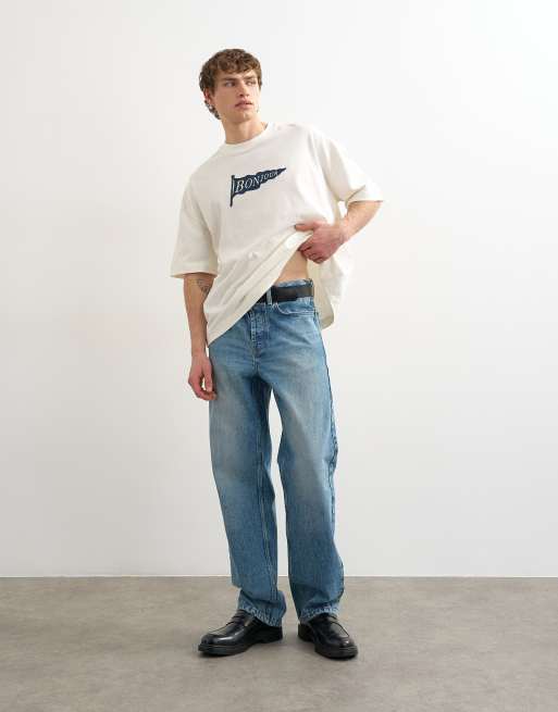 Topman relaxed fit T-shirt with Bonjour Flag patch in ecru, 2 of 5