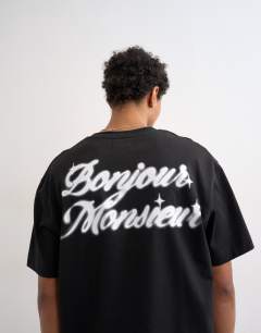 Relaxed fit t-shirt with Bonjour print in black