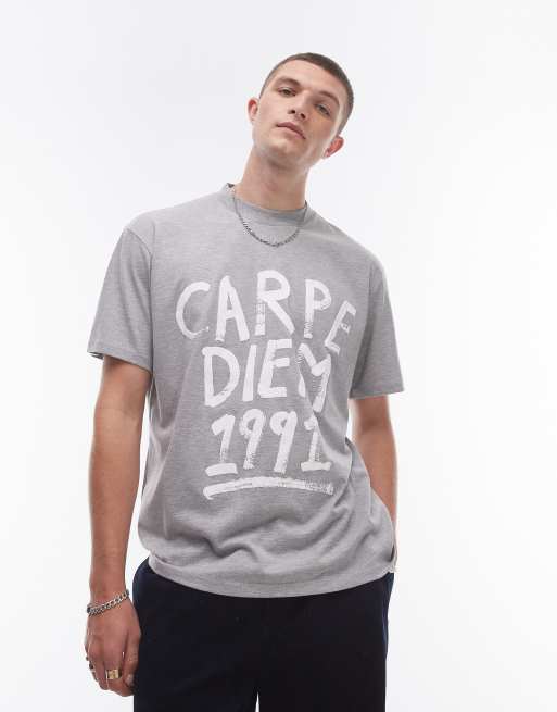 Topman relaxed fit t-shirt with Carpe Diem print in heather gray, 2 of 4