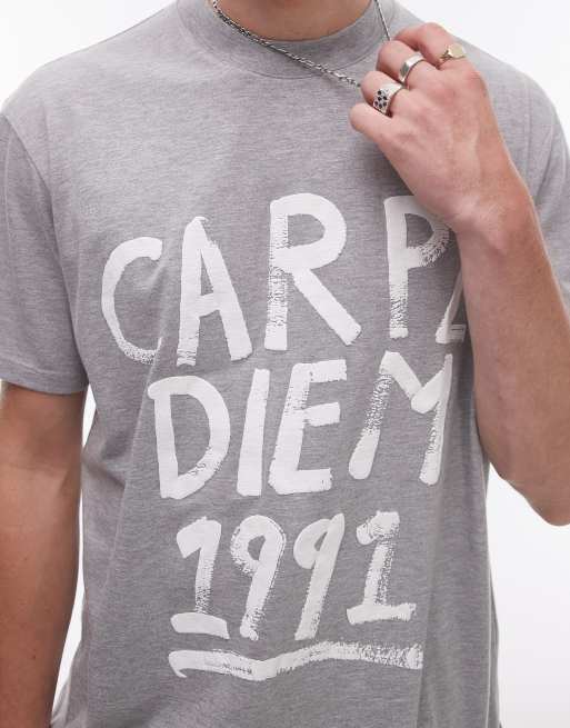 Topman relaxed fit t-shirt with Carpe Diem print in heather gray, 4 of 4