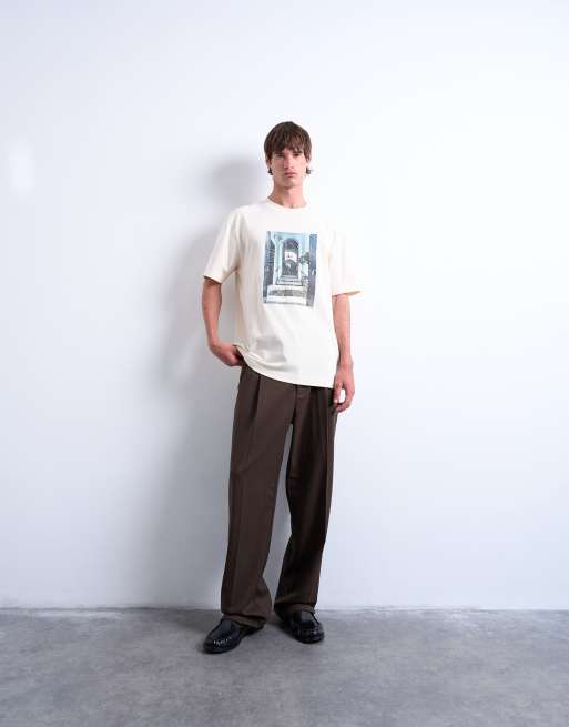 Topman relaxed fit t-shirt with doorway image print and embroidery in ecru, 2 of 5