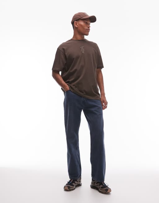 Topman relaxed fit t-shirt with floral embroidery in brown, 4 of 4