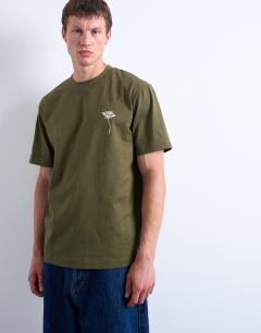 Model wearing Relaxed fit t-shirt with floral embroidery in khaki