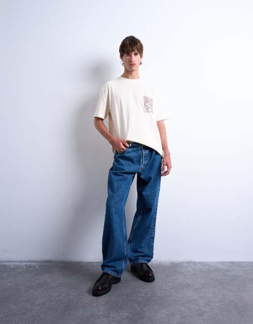 Topman relaxed fit t-shirt with floral line drawing embroidery in ecru, 2 of 5